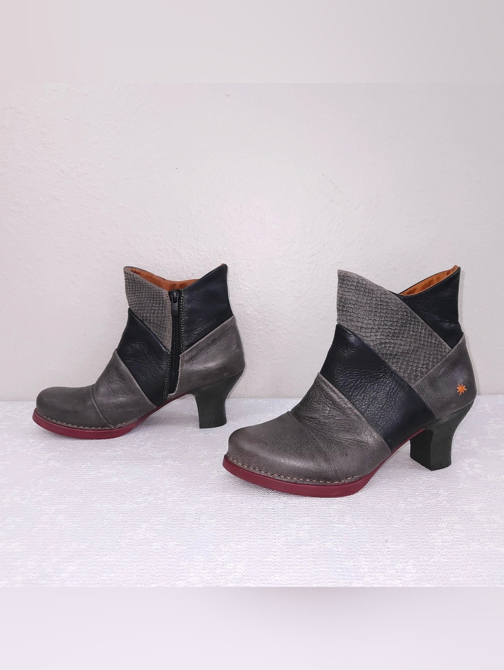 ART Company Patchwork Leather Boots Heeled Booties Boho